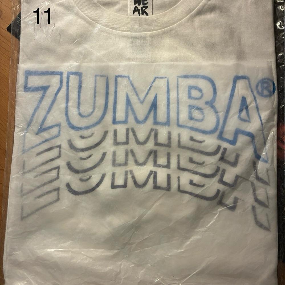 Zumba Fitness White Tee with Blue Logo